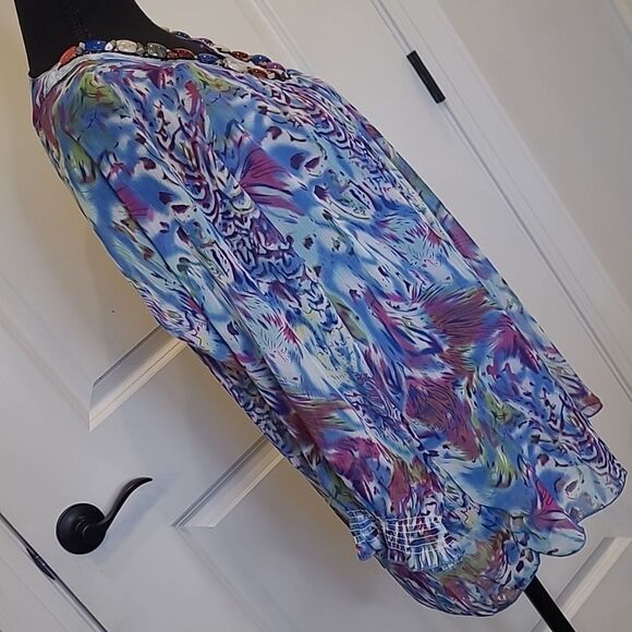 KAK TUS sz XL colorful embellished neckline tunic top - Picture 3 of 10
